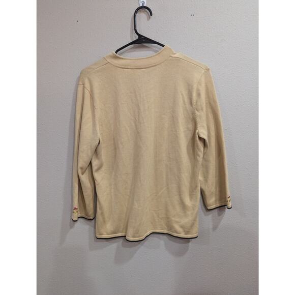 Pretty tan v-neck sweater w/pink floral detailing by Emma James size M - Picture 5 of 8
